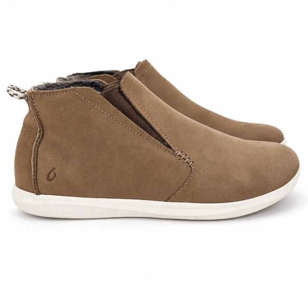 Olukai Manu Hope Slip On Ankle Booties Womens Size 8 Tan Nubuck Wool Lined